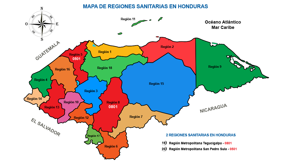 Regiones Sanitarias de Honduras (Mapa)