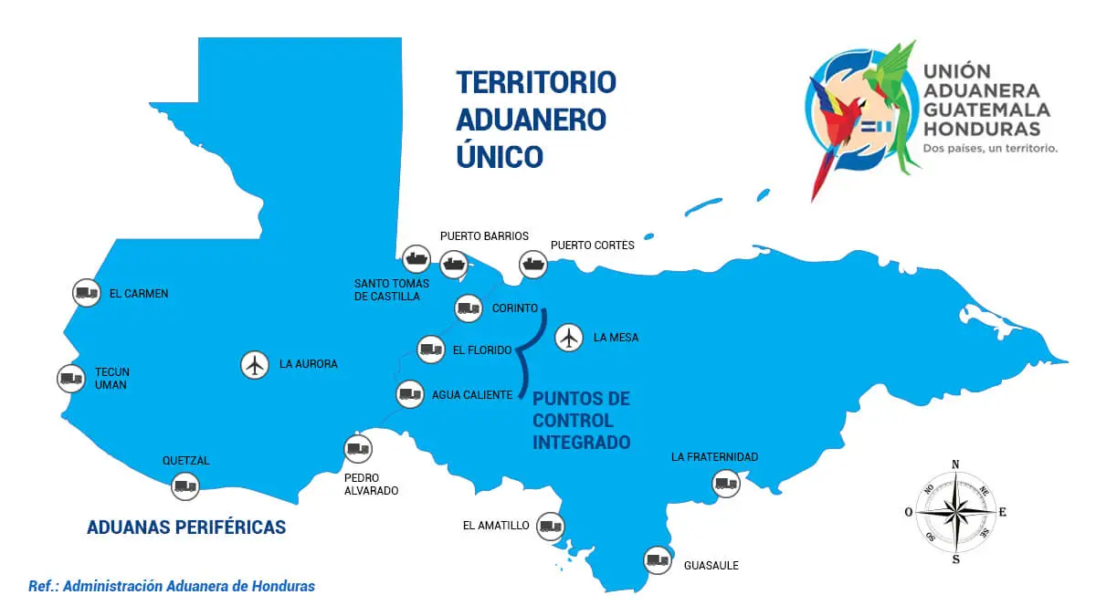 Mapa Union Aduanera entre Honduras y Guatemala