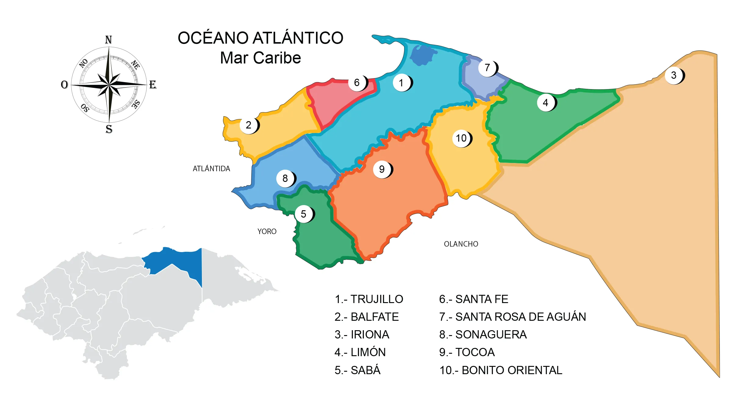 Mapa del departamento de Colón en Honduras