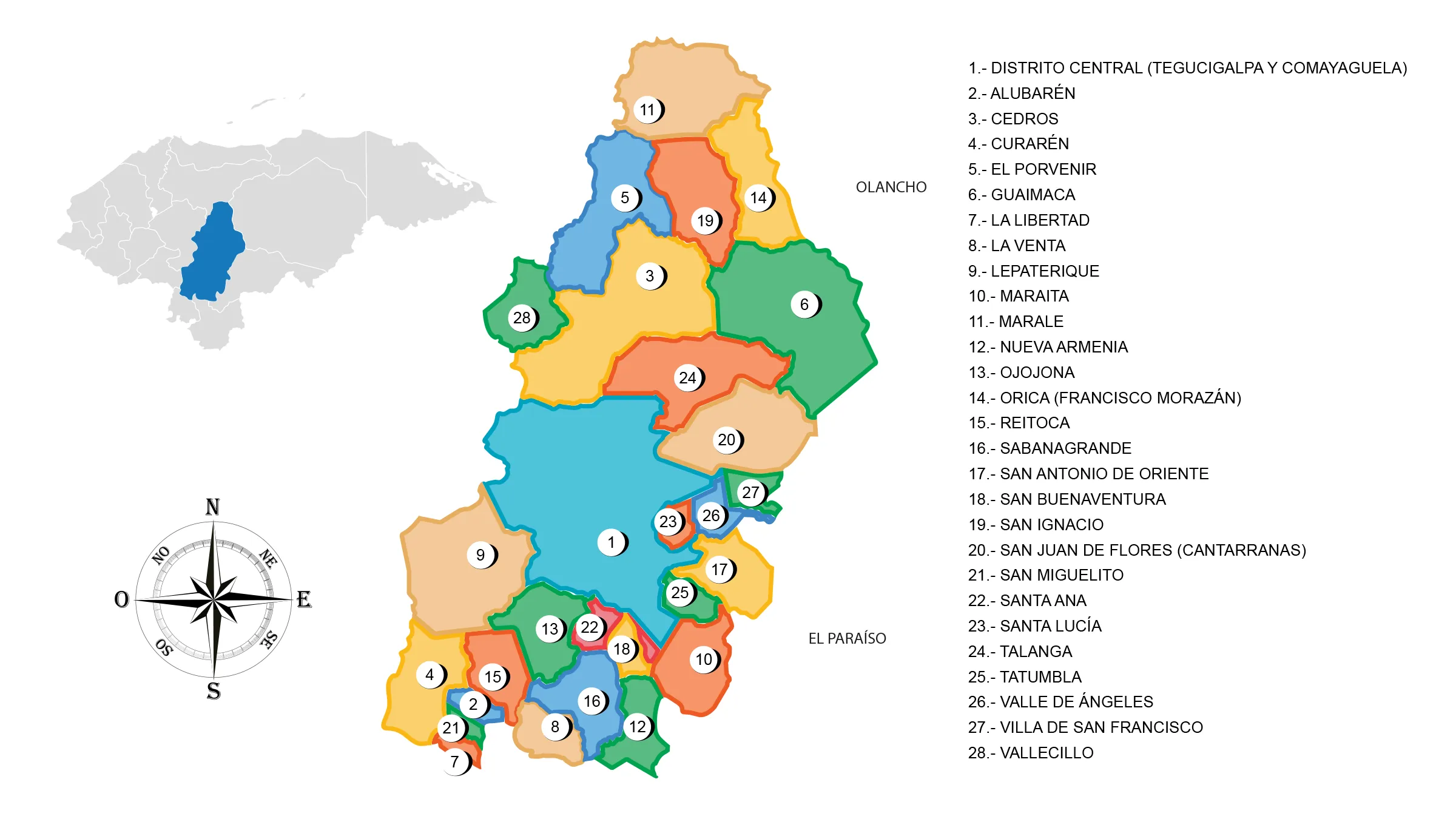 Mapa del Departamento de Francisco Morazán